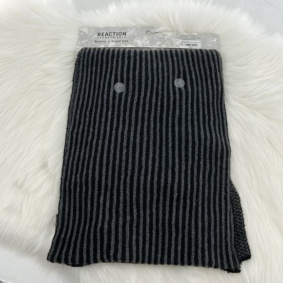 Kenneth Cole Reaction Men's Beanie & Scarf Set - Black/Gray - New with tags - Picture 5 of 5